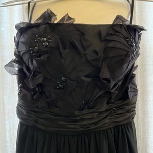 Long black strapless evening dress